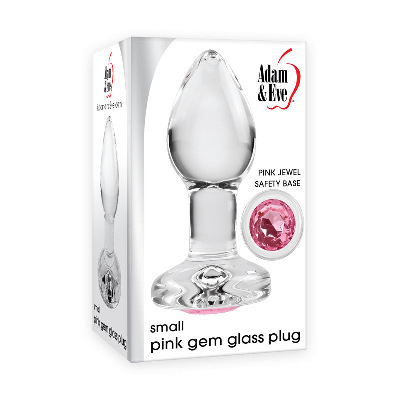 Adam & Eve PINK GEM GLASS PLUG SMALL - Clear Glass 7.4 cm Butt Plug with Pink Gem Base