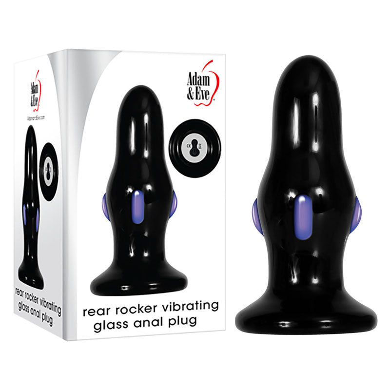 Adam & Eve REAR ROCKER - Black Glass 9.8 cm USB Rechargeable Vibrating Butt Plug