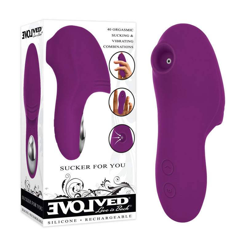 Evolved SUCKER FOR YOU - Purple USB Rechargeable Sucking & Vibrating Finger Stimulator