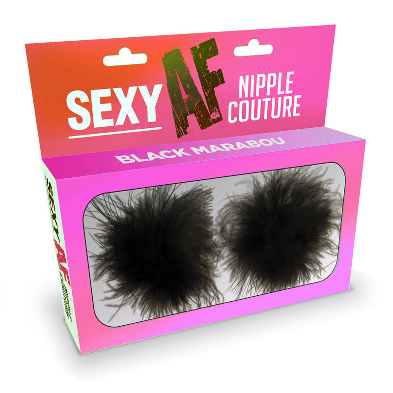 Sexy AF - Nipple Couture Black Marabou - Black Marabou Reuseable Nipple Pasties