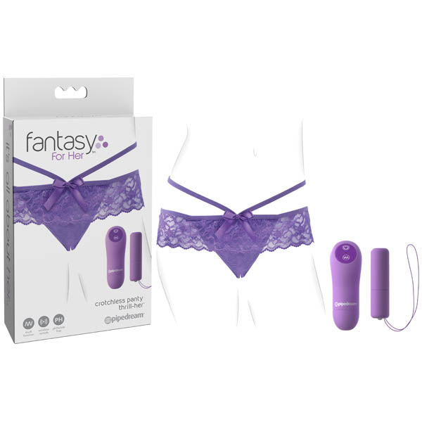Fantasy For Her Crotchless Panty Thrill-Her - Purple Vibrating Panties with Wireless Remote