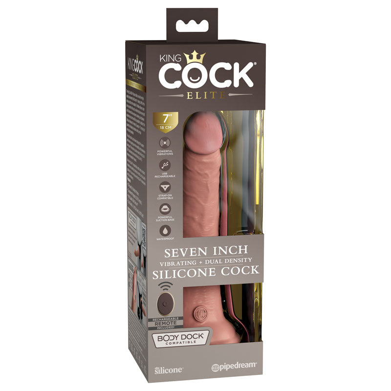 King Cock Elite 7'' Vibrating Dual Density Cock with Remote - Flesh 17.8 cm USB Rechargeable Vibrating Dong