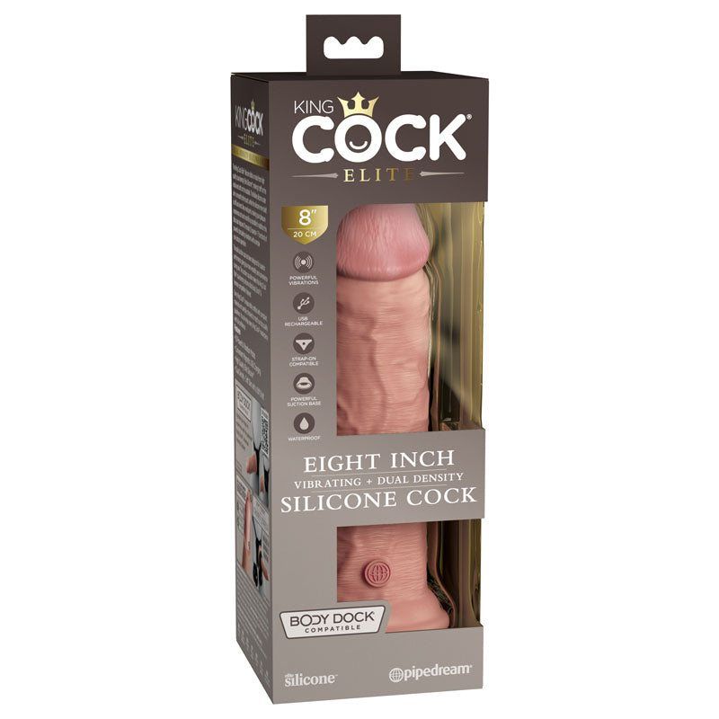 King Cock Elite 8'' Vibrating Dual Density Cock - Flesh - Flesh 20.3 cm USB Rechargeable Vibrating Dong