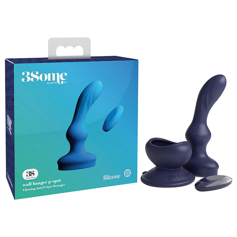 3Some Wall Banger P-Spot - Blue USB Rechargeable Vibrating Prostate Massager with Remote