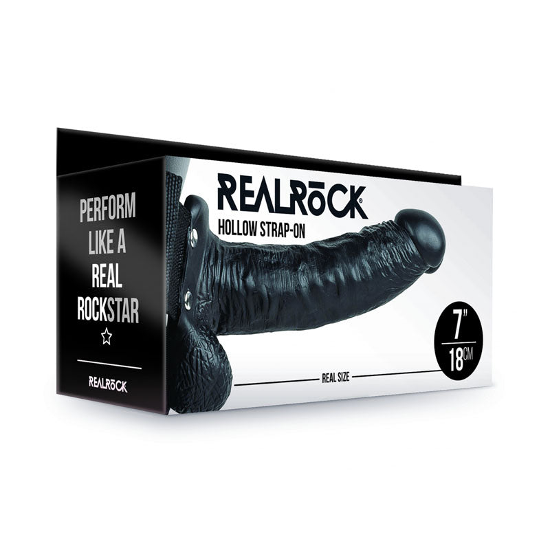 REALROCK Hollow Strapon with Balls - 18 cm Black - Black 18 cm Hollow Strap-On