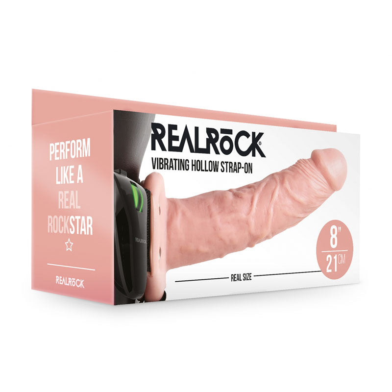 REALROCK Vibrating Hollow Strap-on - 20.5 cm Flesh - Flesh 20.5 cm Vibrating Hollow Strap-On