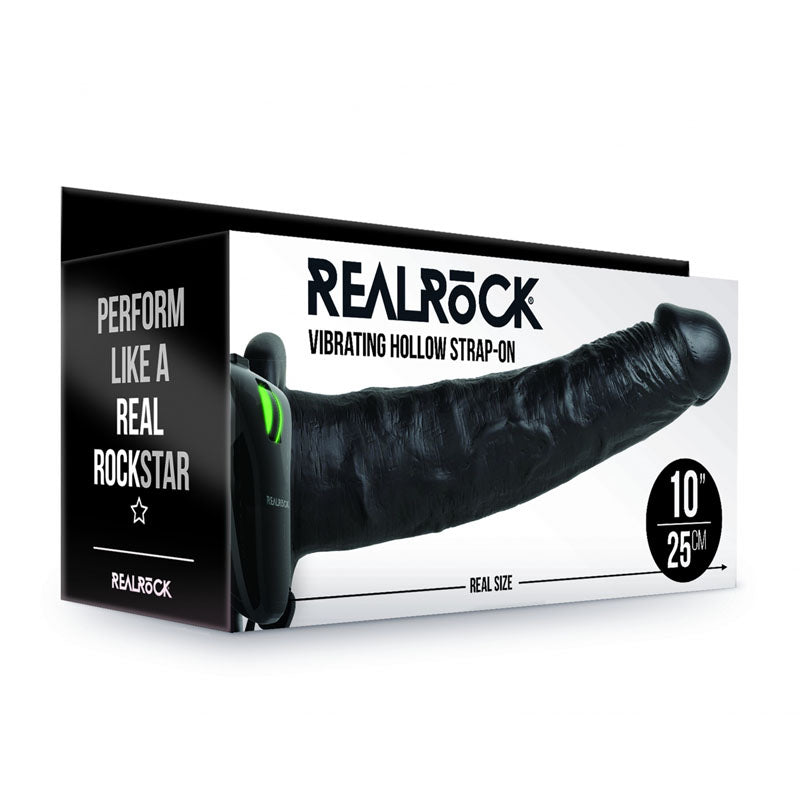 REALROCK Vibrating Hollow Strap-on - 24.5 cm Black - Black 24.5 cm Vibrating Hollow Strap-On