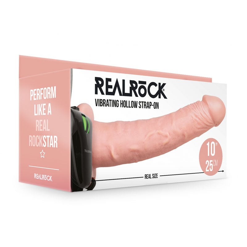 REALROCK Vibrating Hollow Strap-on - 24.5 cm Flesh - Flesh 24.5 cm Vibrating Hollow Strap-On