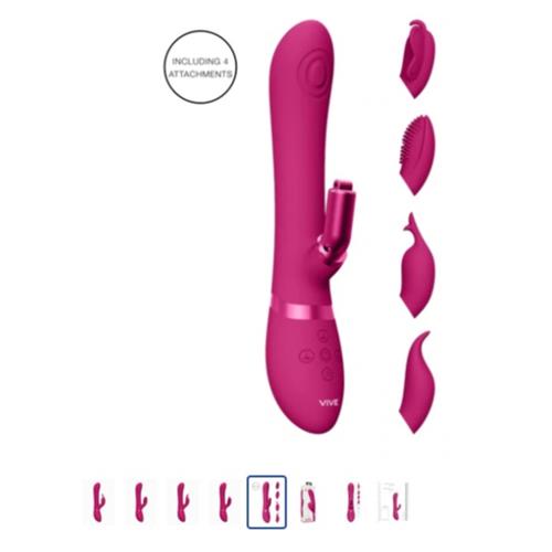 VIVE - ETSU rechargeable pulse-wave vibrating g-spot rabbit with 4 interchangeable clitoral stimulation sleeves Pink