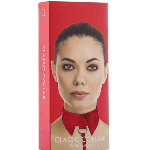 Claredale BDSM Classic Bondage Collar With Leash (Red) by Ouch