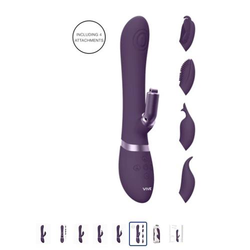 VIVE-ETSU rechargeable pulse-wave vibrating G-spot rabbit with 4 interchangeable clitoral stimulation sleeves Purple
