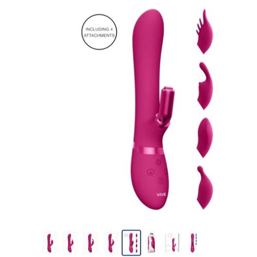 VIVE- Chou rechargeable G-Spot rabbit with 4 interchangeable clitoral stimulation sleeves - Pink