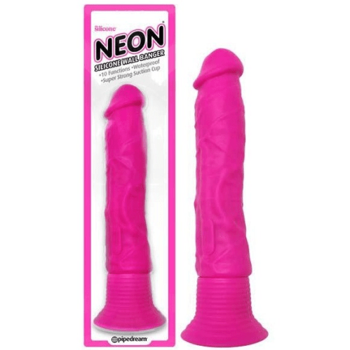Windsor Vibrators Large Vibrating Dildo - Neon silicone wall banger Pink